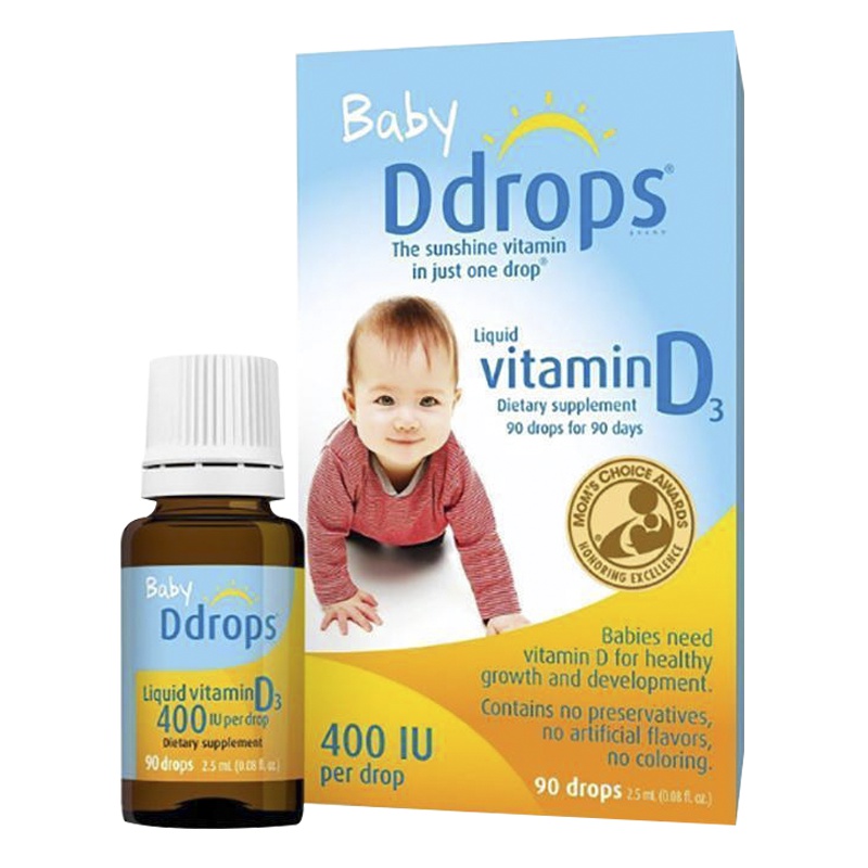 [2盒装][新效期]美国进口Ddrops婴幼儿宝宝维生素D3滴剂400IU 2.5ml/盒装 初生儿可用