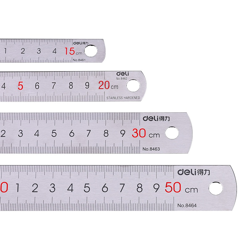 得力deli钢直尺不锈钢尺子直尺铁尺子15cm/20cm/30cm/50cm多种规格可选