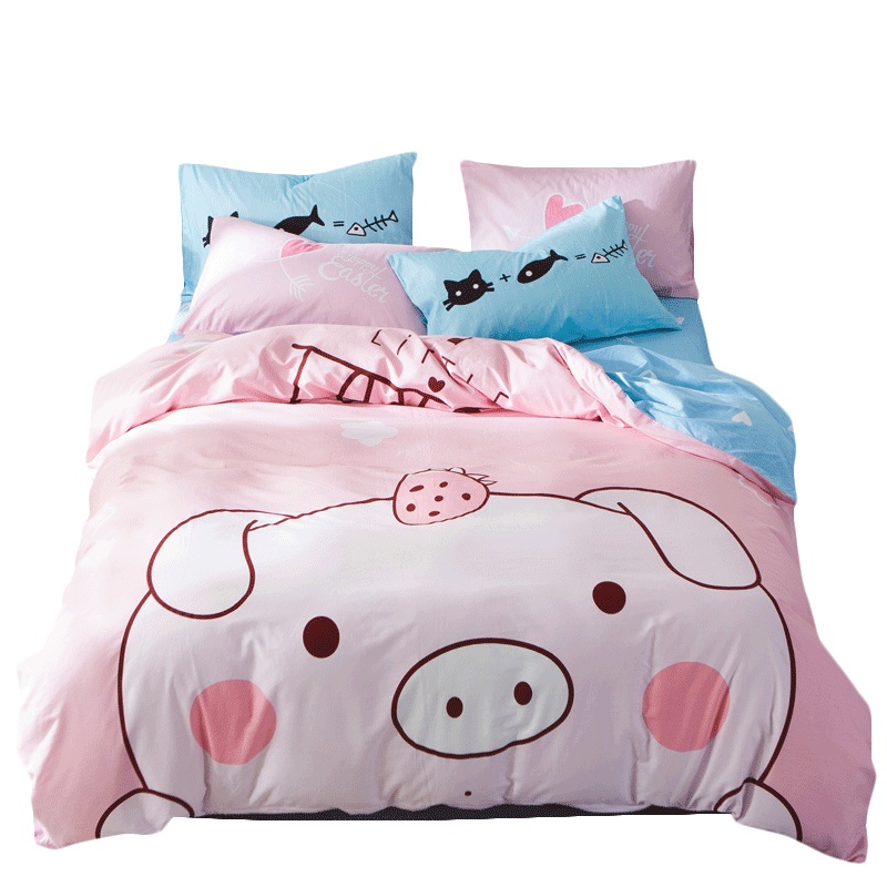 北极绒(Bejirog)家纺 全棉斜纹大版花卡通双人四件套 纯棉AB版儿童床单被套4件套200*230床品套件