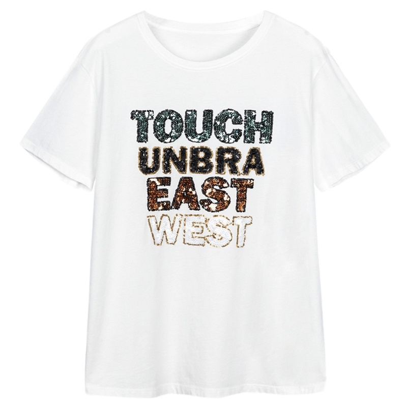 拉夏贝尔夏款字母亮片质感百搭短袖酷帅气街头风女式T恤