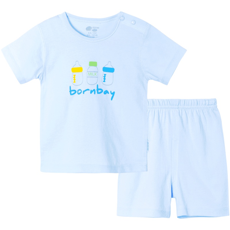 贝贝怡儿童短袖套装透气薄款宝宝衣服夏装男童纯棉内衣BB8109