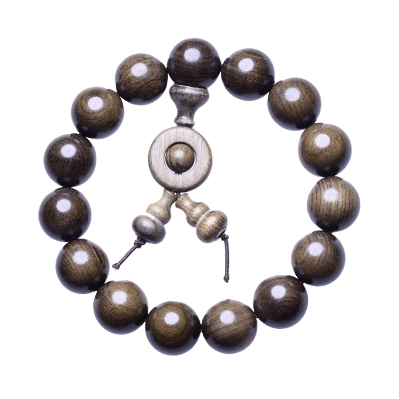 梵心阁 金丝楠手串水波纹 金丝精品金丝楠木手串佛珠 男女手串 送礼手链 阴沉木15mm长辈礼物 阴沉乌木金丝楠15mm