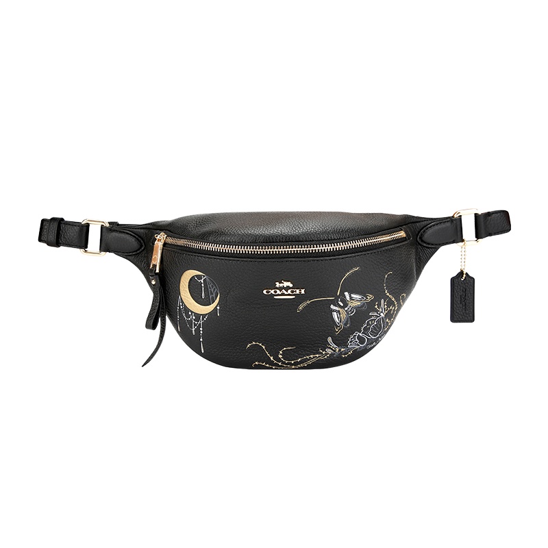 COACH 蔻驰 奢侈品 女士黑色皮革单肩斜挎腰包 F76661 IMA47