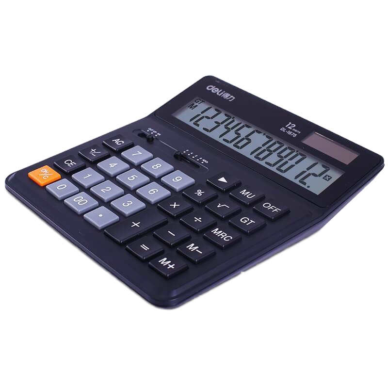 得力 1675 财务会计横款桌面计算器12位大屏幕太阳能双电源计算机