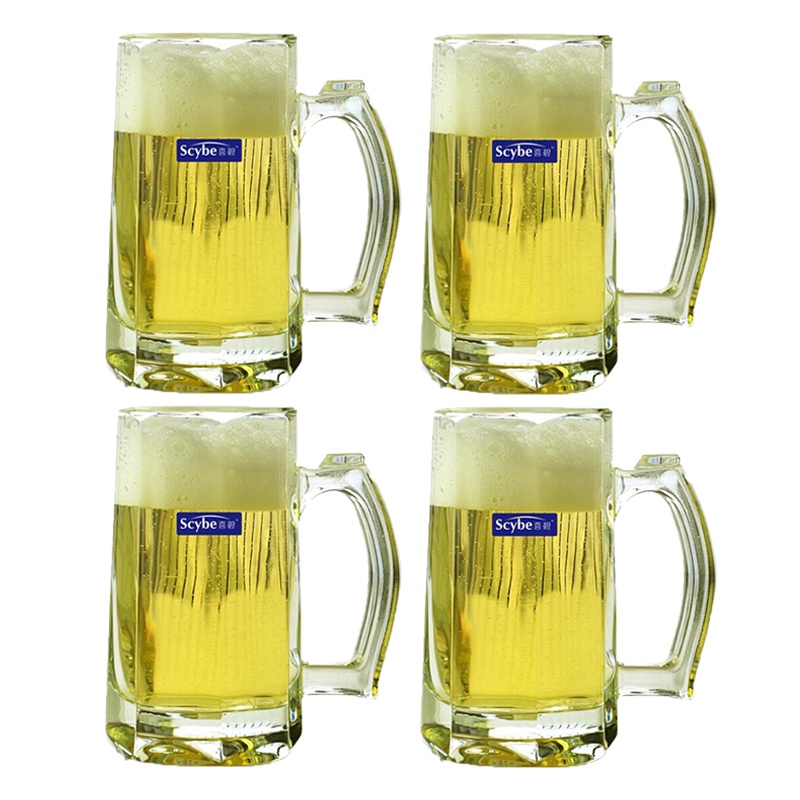 scybe喜碧 莫里啤酒杯4只装把手杯玻璃水杯威士忌杯牛奶杯果汁杯茶杯扎啤杯360ml