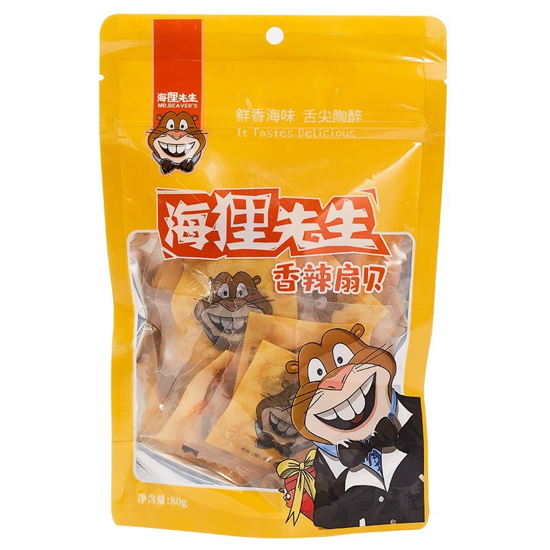 海狸先生扇贝肉花蛤香辣味开袋即食新鲜麻辣海鲜大连特产大扇贝干 80g*1袋香辣味(休闲零食)
