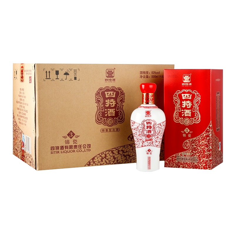 四特酒 白酒 锦瓷3 52度 500ml*6瓶 整箱装 特香型白酒