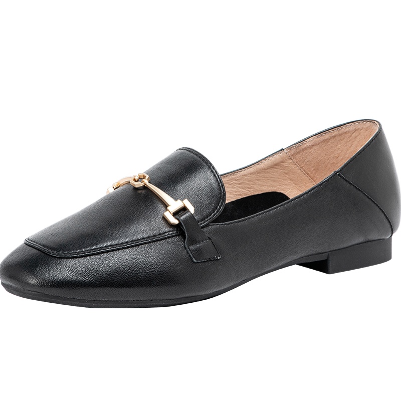 百田森乐福鞋女真皮平底一脚蹬春季新款小皮鞋学院风百搭单鞋