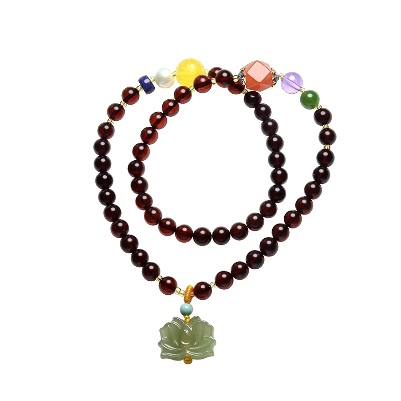 印象眸血珀手串 圆珠搭配和田玉碧玉如意女款手链 附送证书