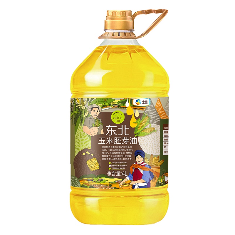 中粮初萃 非转基因压榨玉米油胚芽油4L