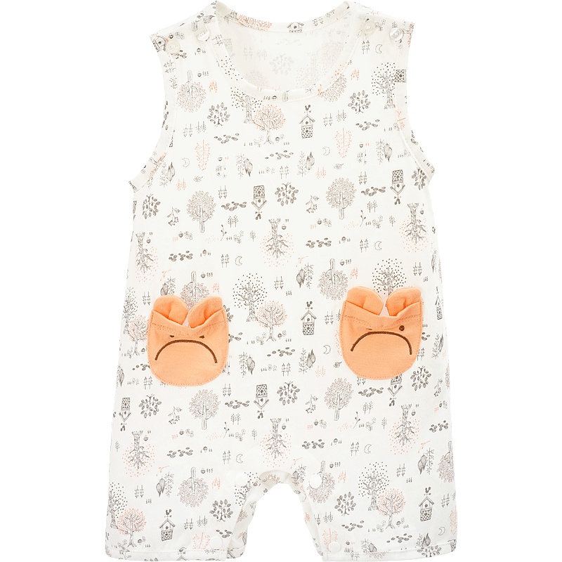 中性碎花圆领无袖连体服