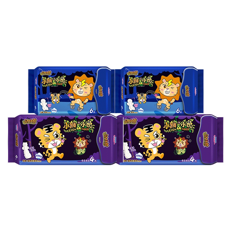 七度空间(space7)动物君小狮小虎棉柔超长特薄夜用4包20片