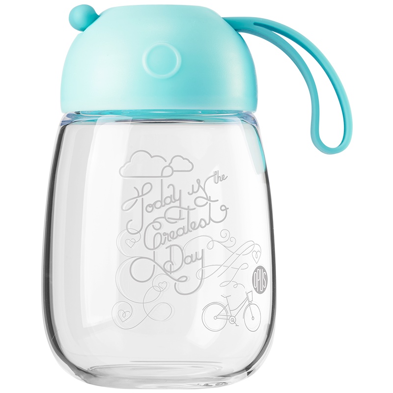 OPUS玻璃杯女学生韩版创意潮流水杯子便携韩国可爱茶杯果汁随手杯送杯套 320ML 梦幻蓝