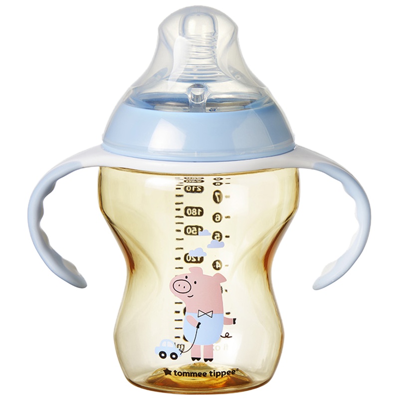 汤美星(Tommee Tippee)01399 蓝色小猪款PPSU奶瓶(配手柄和中流量奶嘴)260ml 3个月以上