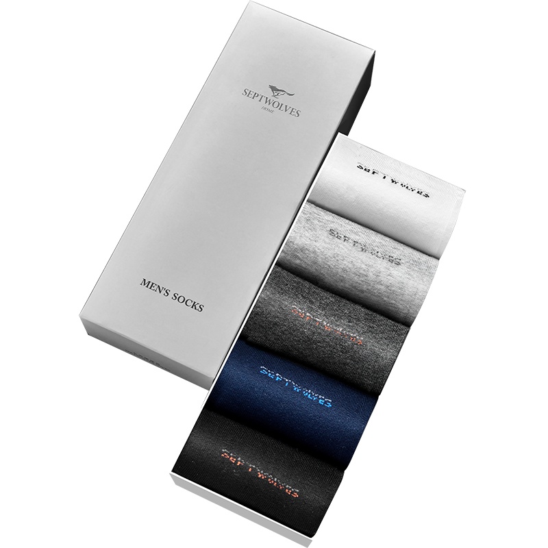 七匹狼纯棉抗菌5双装男士全棉纯色男式中筒商务男士袜子