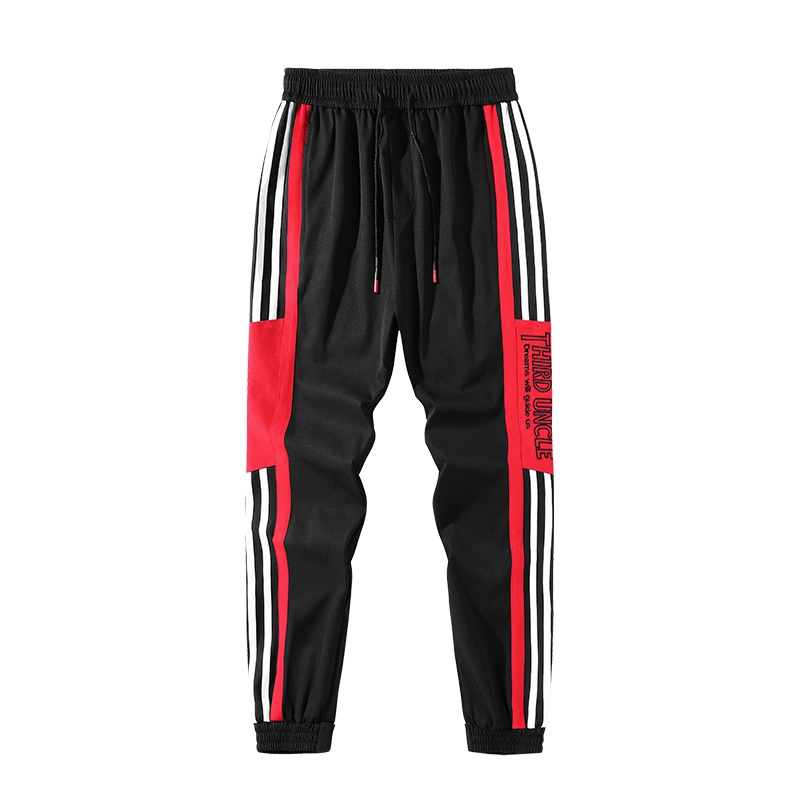 庄吉秋季时尚男装弹力宽松休闲长裤松紧腰条纹潮流百搭束脚小脚直筒裤JU-TCK9115