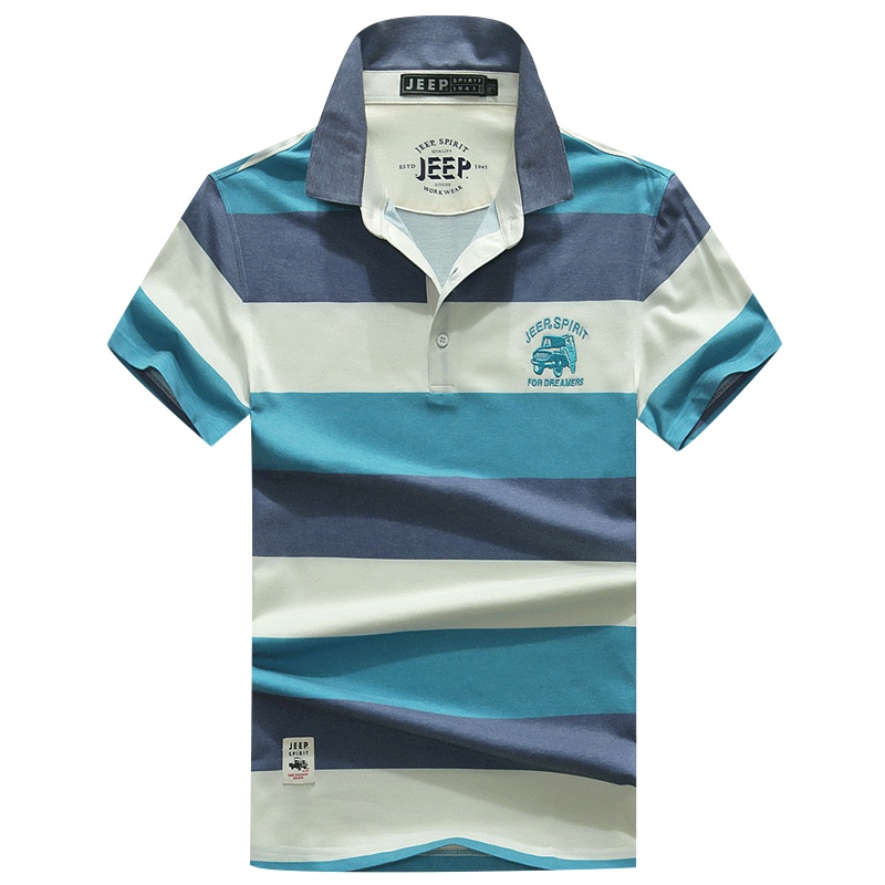 JEEP吉普2019短袖t恤男潮流夏季男装修身衬衫领男士polo衫韩版半袖上衣服夏天薄款条纹帅气翻领打底衫