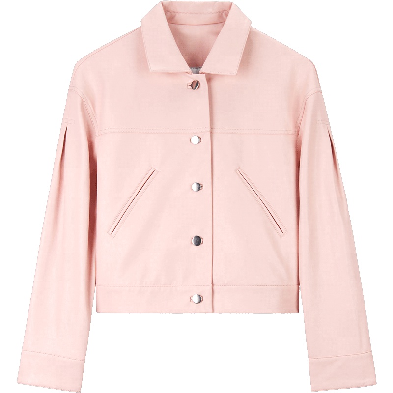 2019爱居兔春季女装粉色皮茄克
