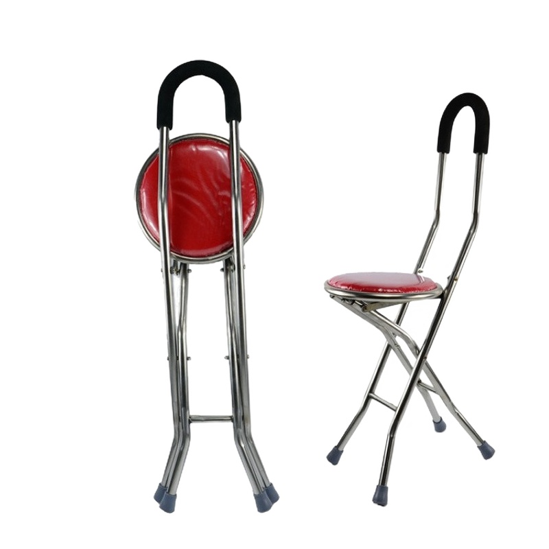 手杖凳老人坐凳拐棍手杖椅不锈钢拐杖凳带靠背可折叠带座防滑吸汗手柄