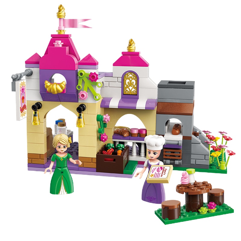 启蒙积木2603莉娅公主城堡小镇系列香颂烘培坊拼装拼插积木屋