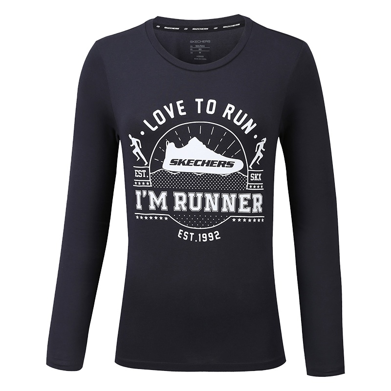 Skechers斯凯奇女装针织长袖T恤衫 印花长袖衫 SAWW175719-BLCK