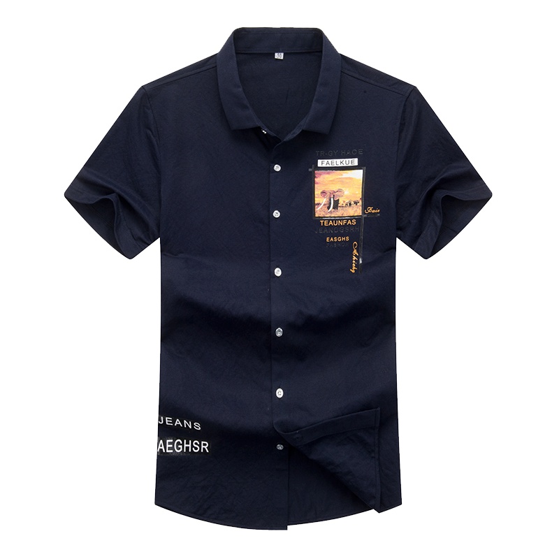 雅鹿男装2019年新款男士短袖棉衬衫男夏季修身商务休闲衬衣17503