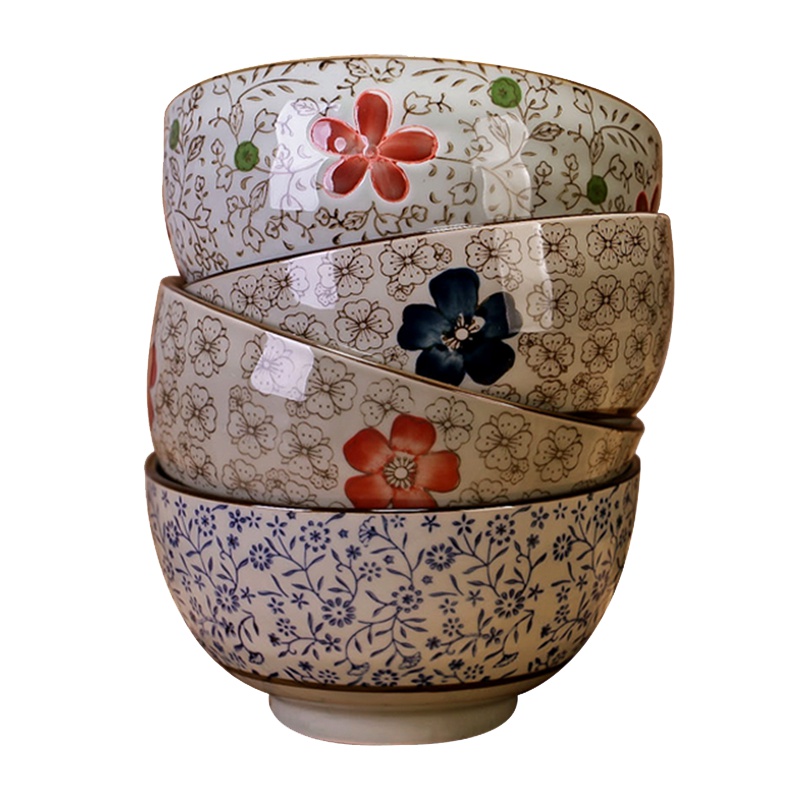 瓷物语和风陶瓷餐5英寸碗套装景德镇餐具创意个性釉下彩米饭碗汤碗 (4色装)