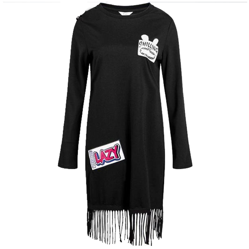 拉夏贝尔Candie’s秋季女装流苏裙子女贴布绣连衣裙女韩版30071511