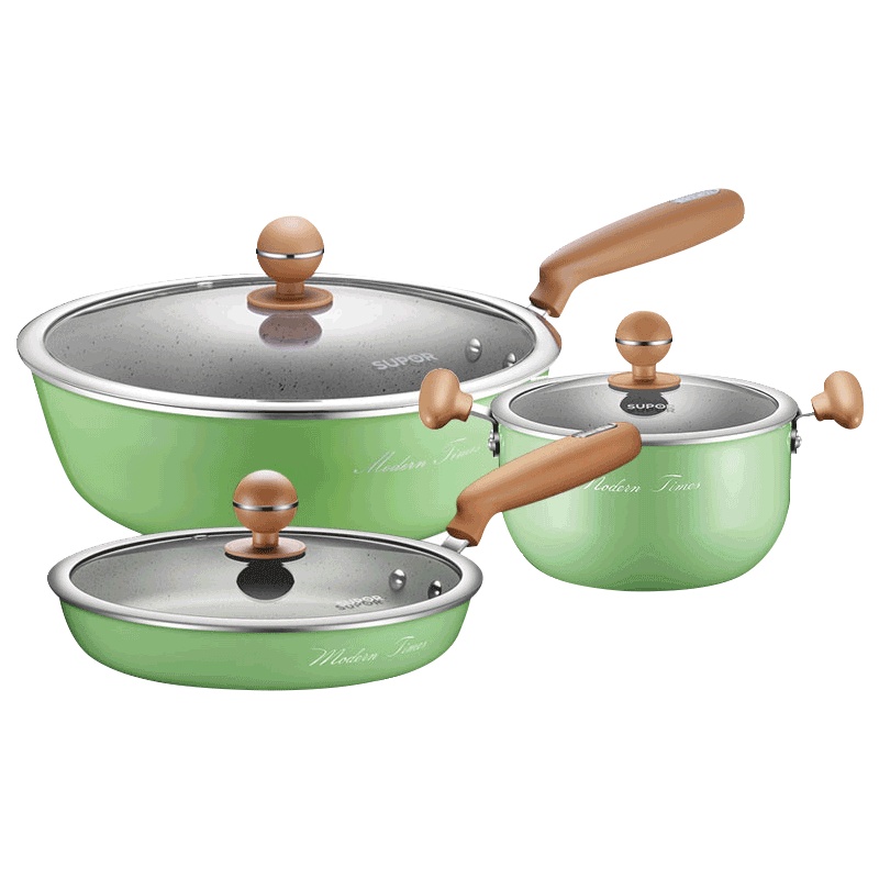 苏泊尔锅具套装麦饭石不粘锅 炒锅 煎锅 汤锅三件套锅家用全套厨具套装厨房锅具