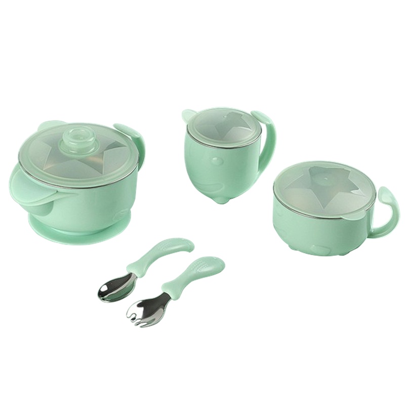 婴蓓儿童餐具套装宝宝注水保温碗婴儿碗勺套装辅食碗防摔不锈钢吸盘碗