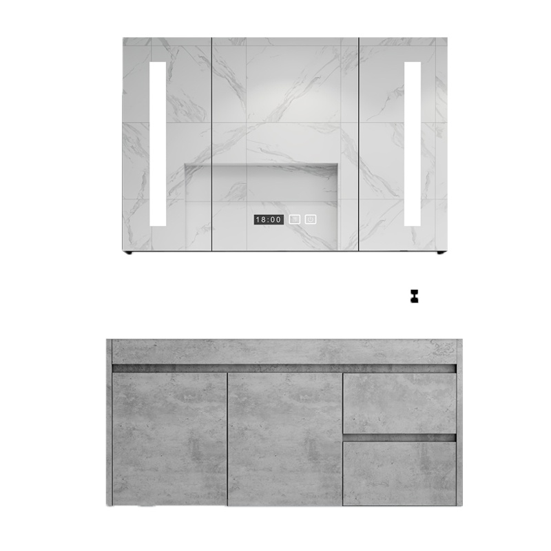 浴室柜组合智能套装轻奢现代简约古达卫生间岩板洗手脸盆洗漱柜台_80CM双门智能镜箱