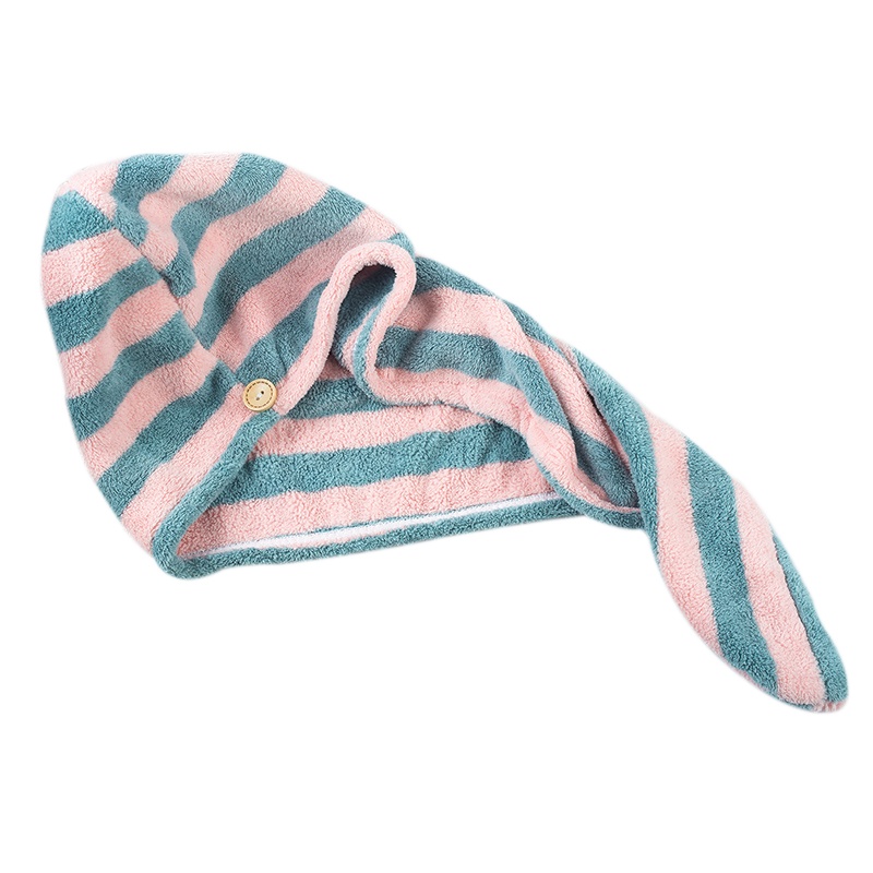 苏宁宜品2条装加厚吸水珊瑚绒条纹干发帽女士包头发巾