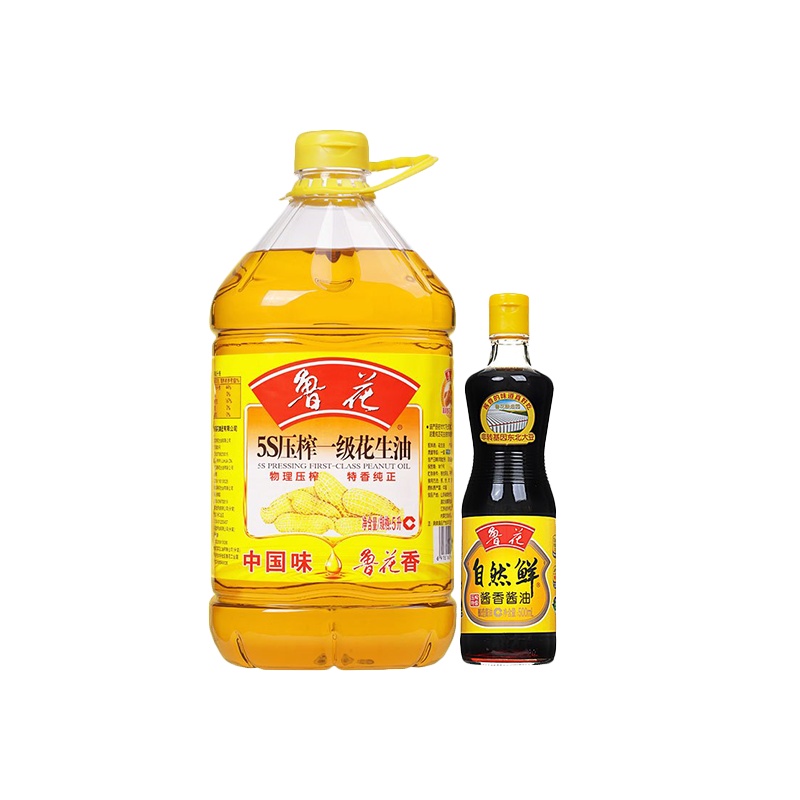 [苏宁易购超市]鲁花 5S压榨一级花生油5L(赠500ml自然鲜酱香酱油)粮油
