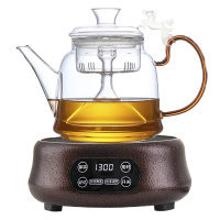 电陶炉煮茶蒸汽煮茶器玻璃蒸茶壶家用啄嘴黑茶蒸煮茶壶两用烧水壶 套餐二:A款(双内胆)+黑色腰型电陶+4个杯 敬平