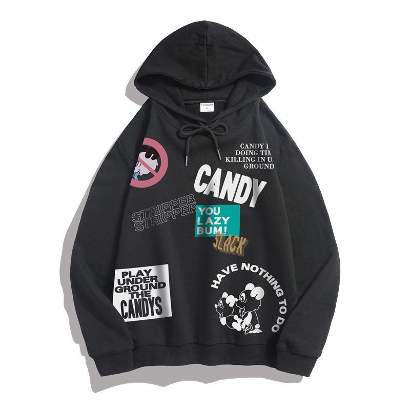 吉普战车2021年秋季新款全棉长袖连帽卫衣男士中青年时尚印花男士卫衣宽松T恤男士套头大码体恤男士t恤男装时尚潮牌衣服-3