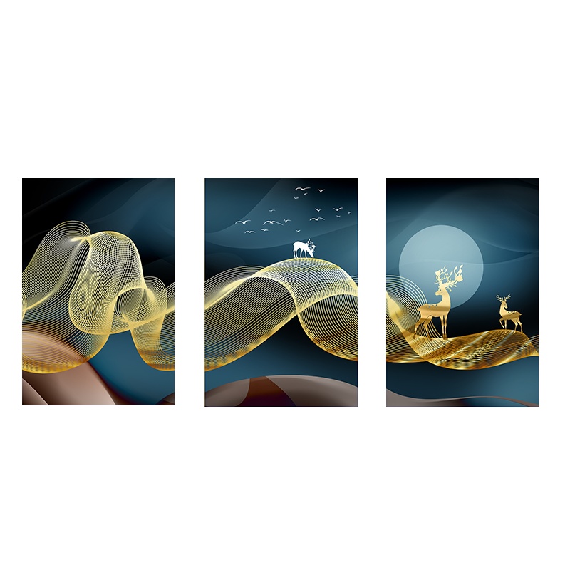 红绿蓝博艺三联画高档金属框轻奢客厅装饰画沙发背景墙壁餐厅挂画