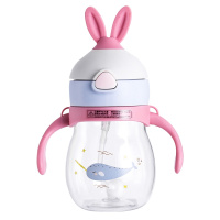 [天真蓝星星杯240ML]儿童吸管水杯学饮杯2020新款男童女宝宝婴儿儿童吸管带手柄式水[送备用吸嘴背绳杯刷+吸管刷]
