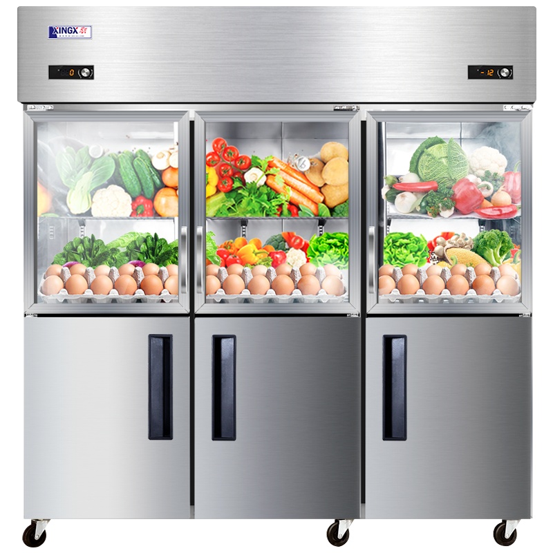 星星(XINGX) BCD-1300YG 厨房商用保鲜操作台 1170升 商用六门冰柜 厨房冰箱冷藏立式 对开门玻璃门