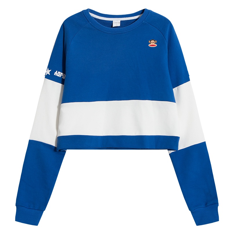 Paul Frank/大嘴猴拼接LOGO短款长袖运动卫衣