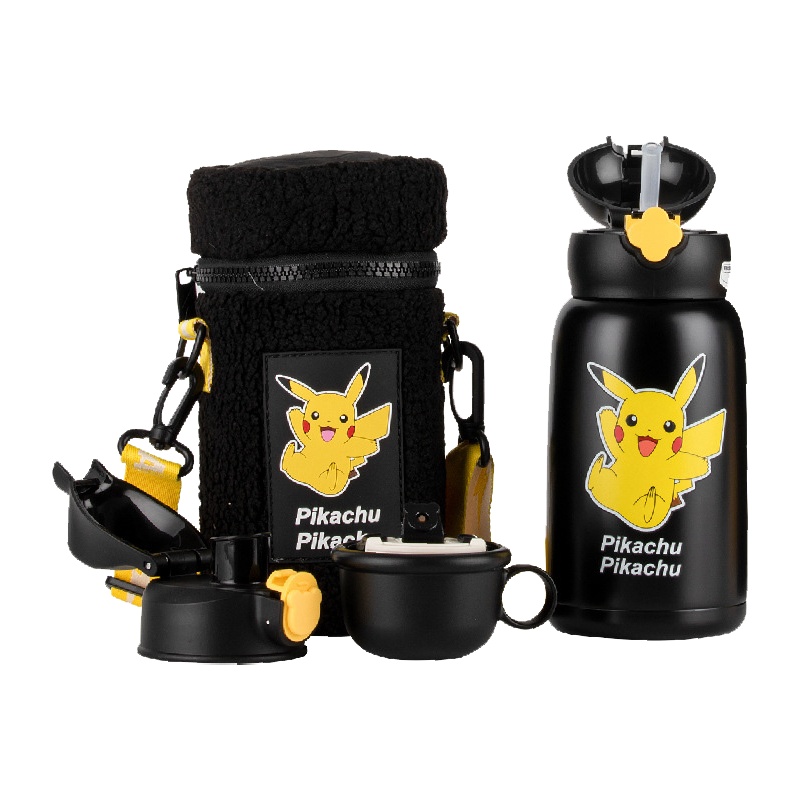 (私人定制)毛绒皮卡丘杯具熊儿童保温杯带吸管儿童水杯316不锈钢内胆宝宝学饮杯儿童保温壶630mlBEDDYBEAR