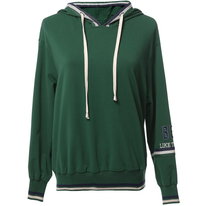 欧昵雪韩版时尚字母绣花长袖宽松套头连帽卫衣女