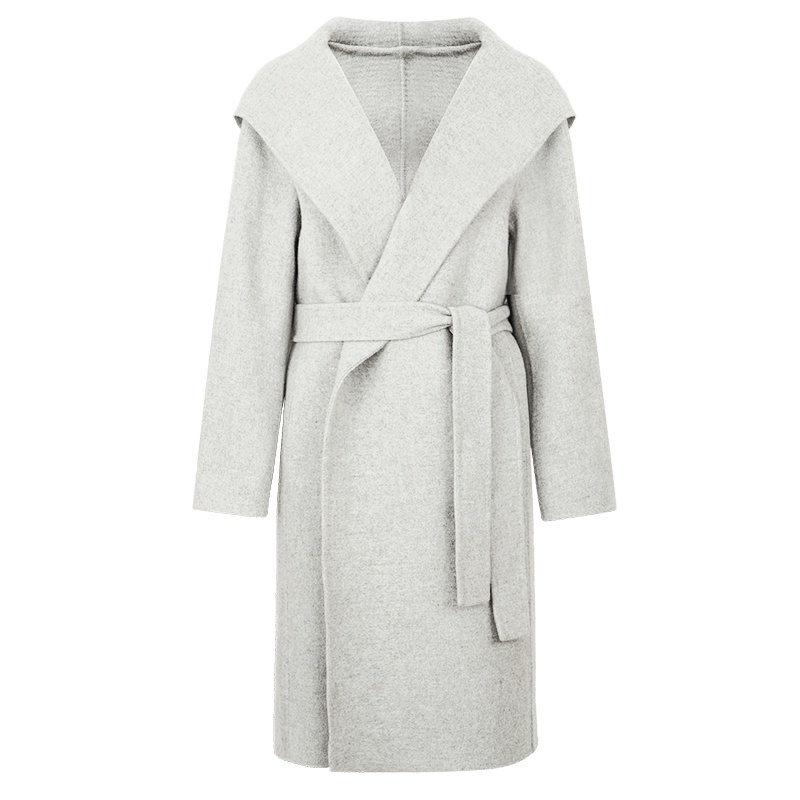 鄂尔多斯1980 中长款宽松连帽女士羊毛大衣毛呢外套通勤百搭