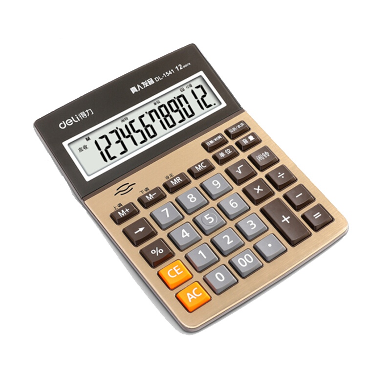 得力 1541A 12位大屏幕语音计算器 闹钟日历功能语音计算机 办公用品 金色