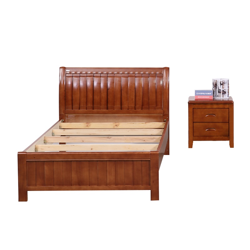 实木床 家用卧室 中式简约单人床 1.5米床+1个床头柜