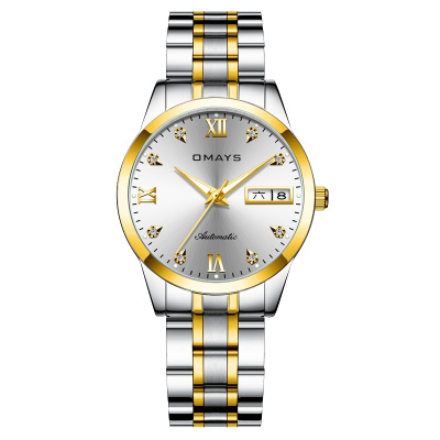 欧美时(omays)手表女士商务双日历全自动机械表时尚名牌潮流名媛气质