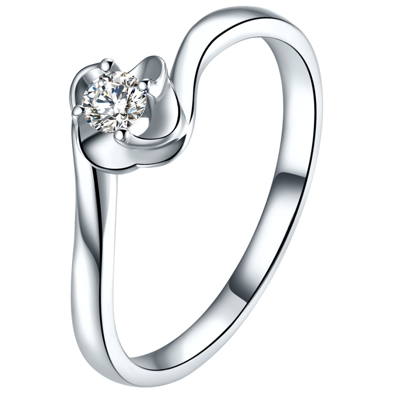 周六福白18K金花型扭臂钻石戒指562