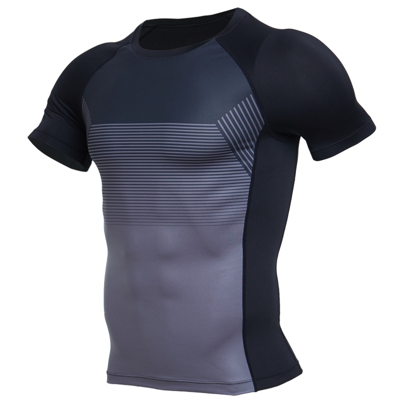 范斯蒂克(vansydical)健身服男士跑步户外短袖T恤蓝球运动紧身速干上衣长袖印花训练服