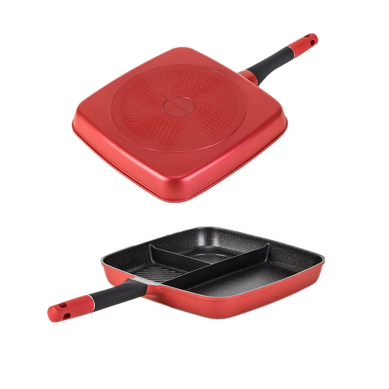 迪迪尼卡韩国didinika网红抖音同款麦饭石煎锅早餐锅三合一多功能牛排煎蛋锅平底不粘锅红色三合一早餐煎锅