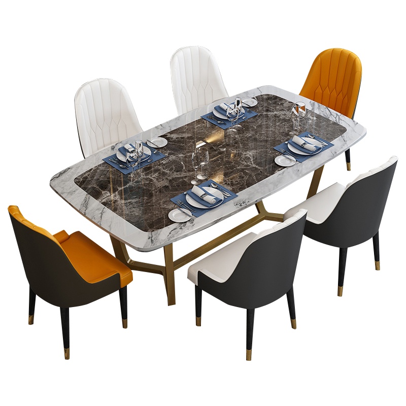趣阁木业 餐桌 后现代轻奢大理石餐桌椅组合 大小户型餐厅家具长方形餐桌餐台 北欧简约餐桌椅子吃饭桌 港式设计师样板间家具