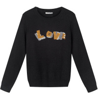 拉夏贝尔秋季上衣女绣花黑色毛衣女新款长袖针织衫女薄款10015082